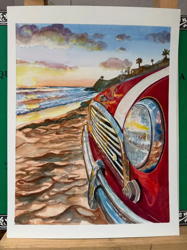 Original ’Beep Beep’ watercolor of mini cooper - watercolor