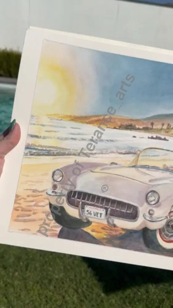 ORIGINAL watercolor 1956 corvette - watercolor