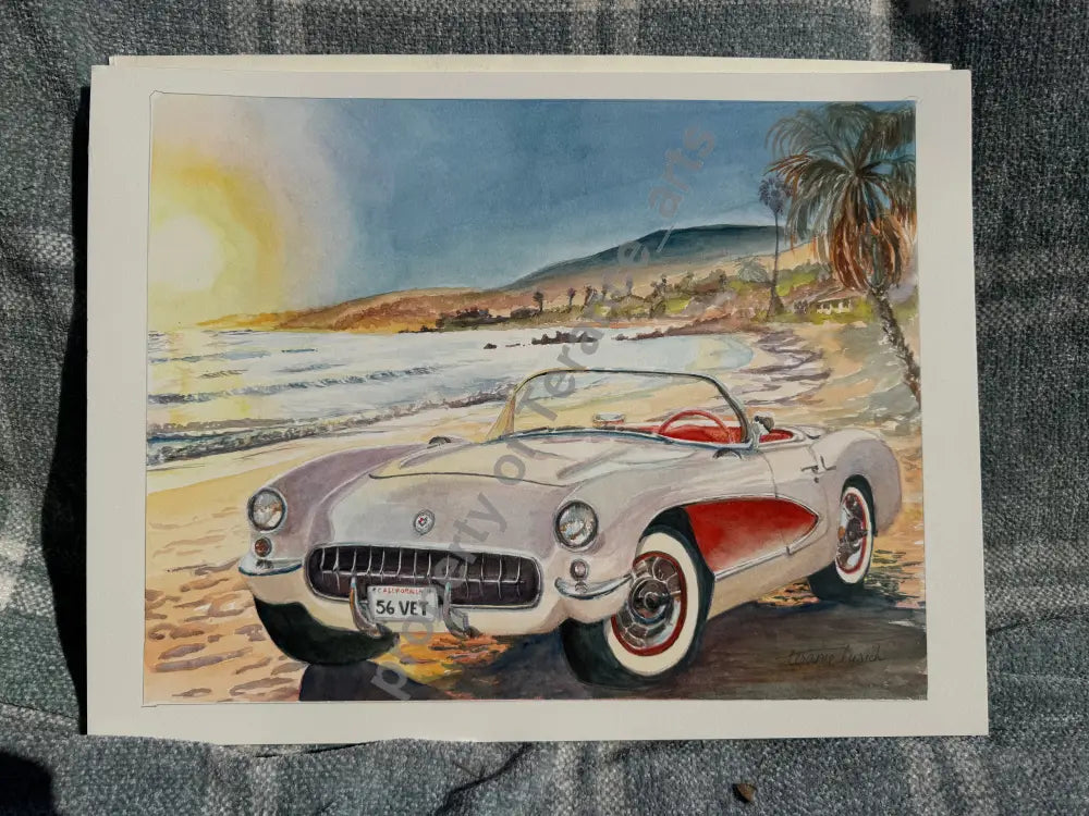 ORIGINAL watercolor 1956 corvette - watercolor
