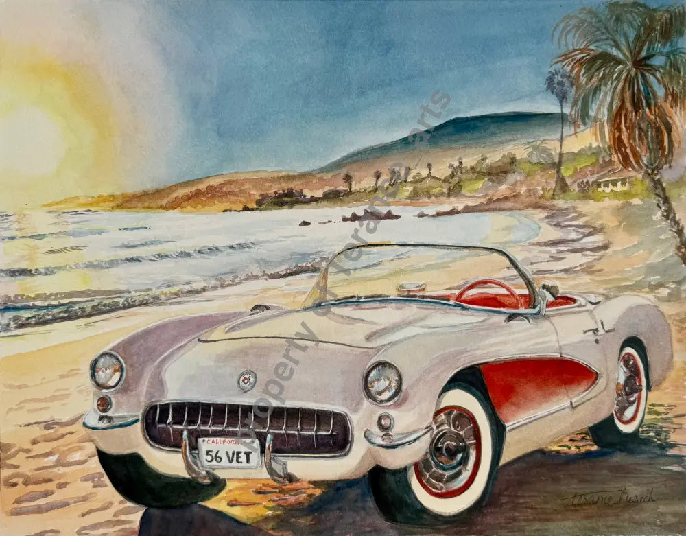 ORIGINAL watercolor 1956 corvette - watercolor