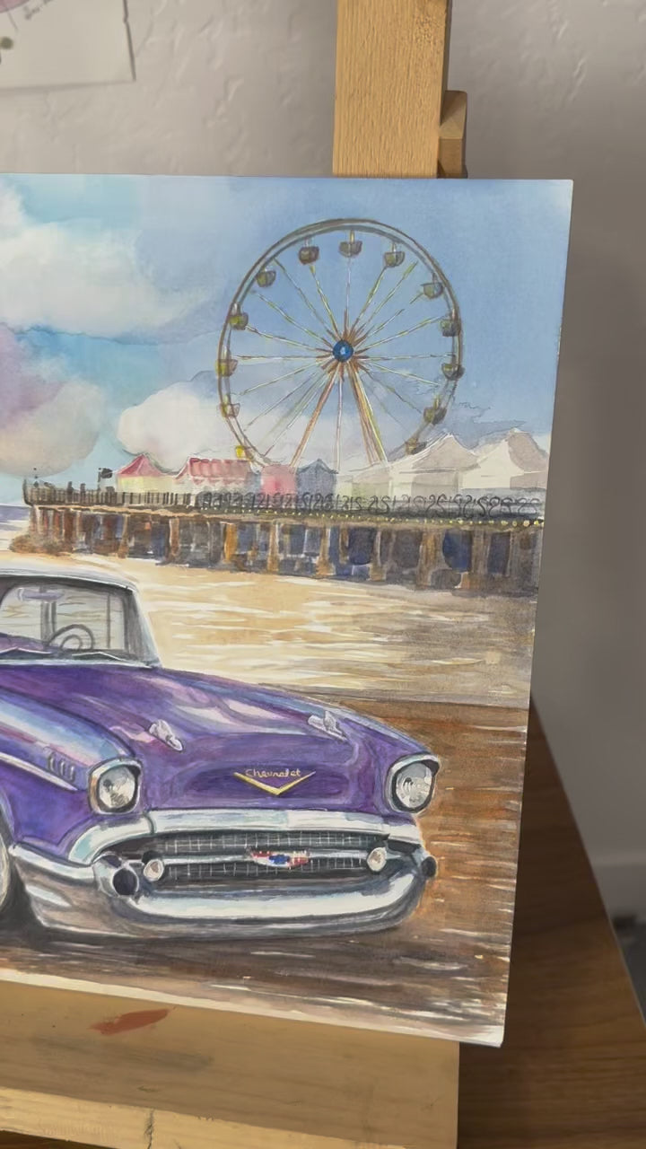 ORIGINAL watercolor painting "Chillin Like a Boss" 1947 Chevrolet Bel Air
