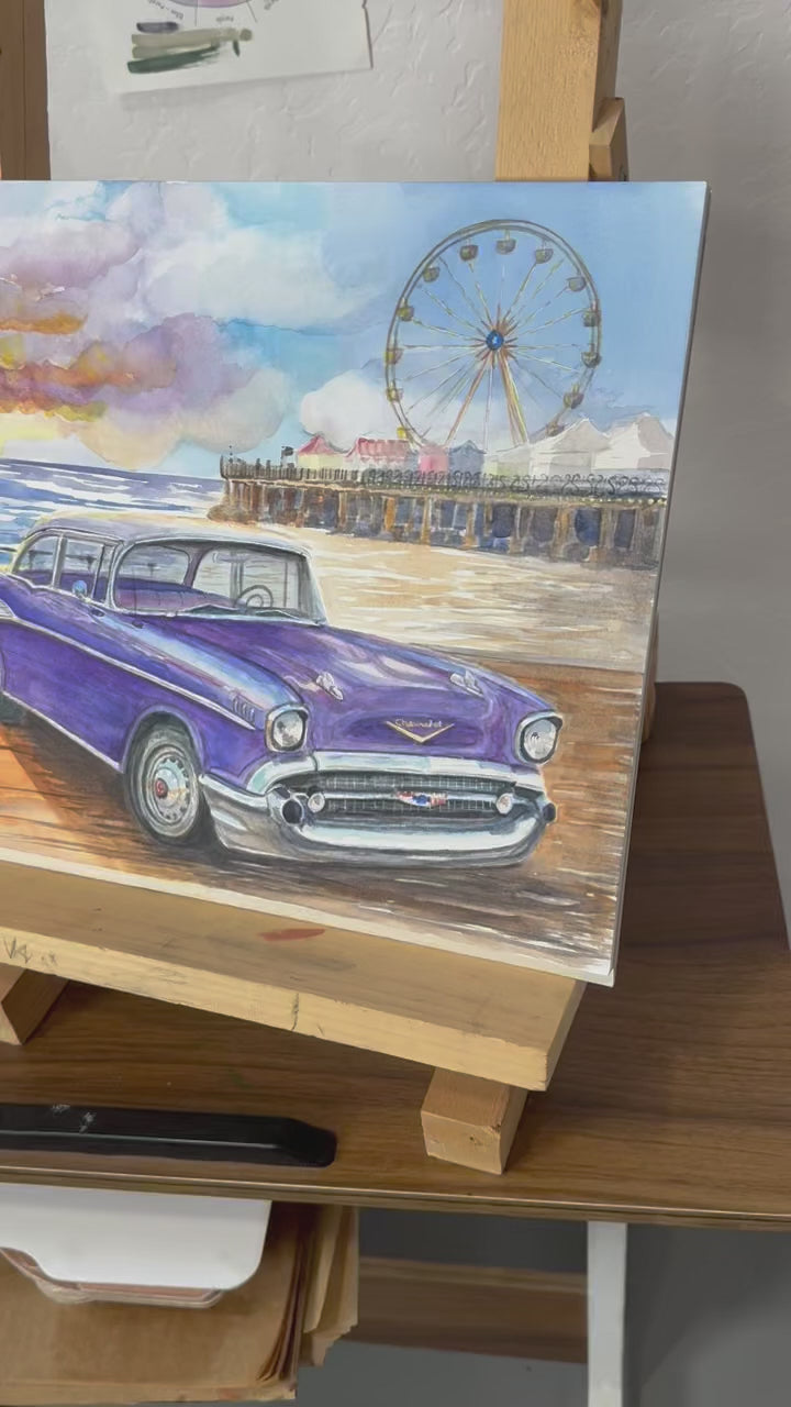 ORIGINAL watercolor painting "Chillin Like a Boss" 1947 Chevrolet Bel Air